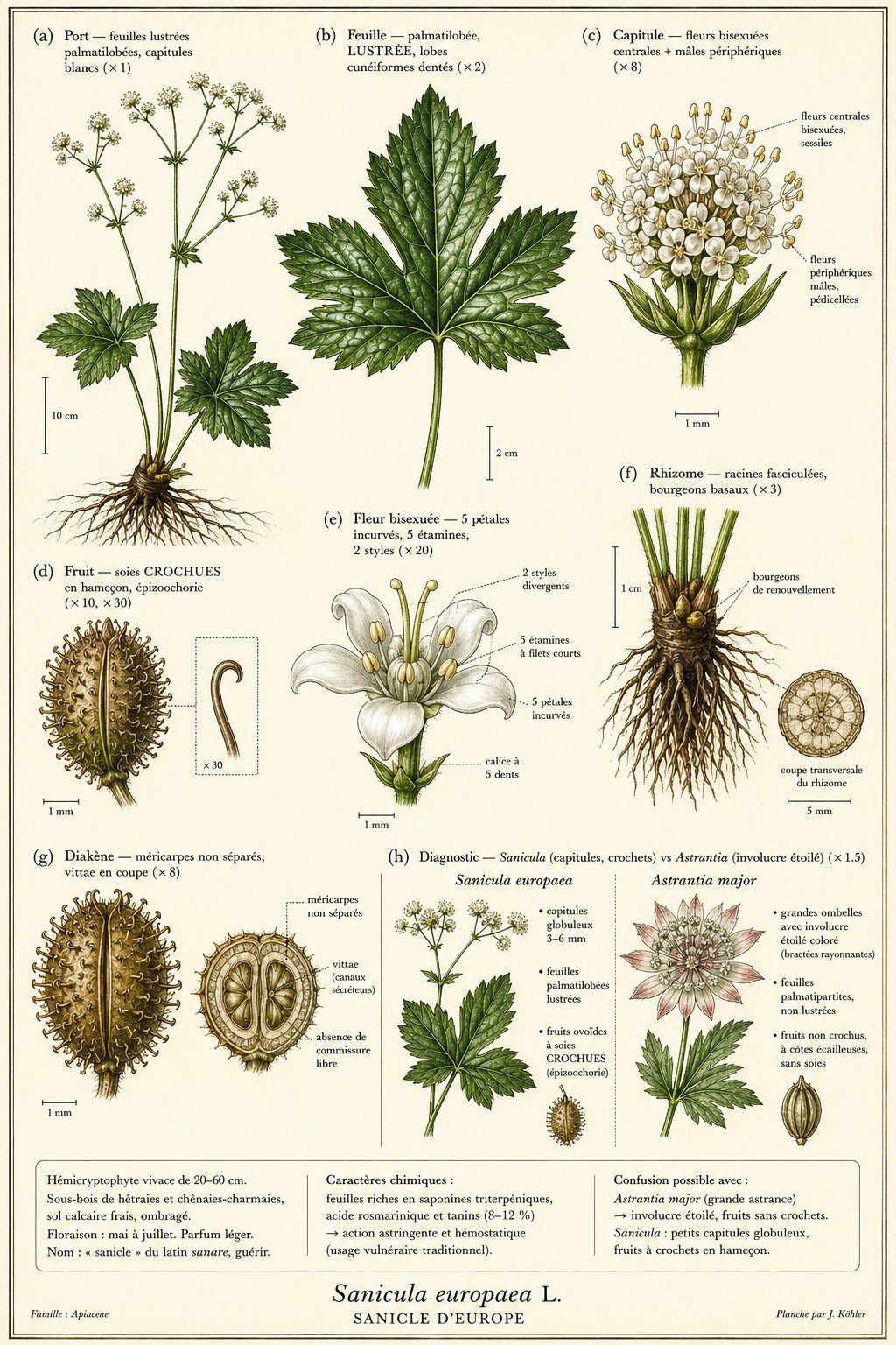 Planche botanique Sanicle d'Europe