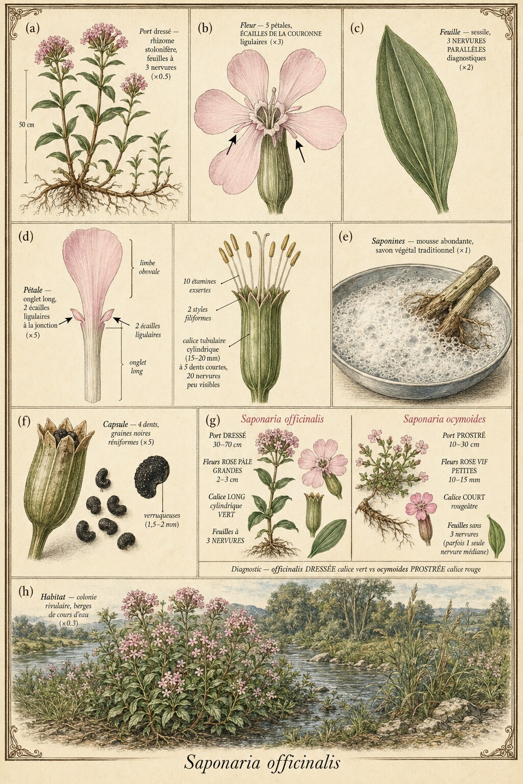 Planche botanique Saponaire officinale