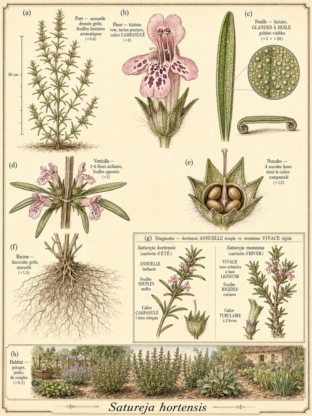 Planche botanique SARRIETTE ANNUELLE