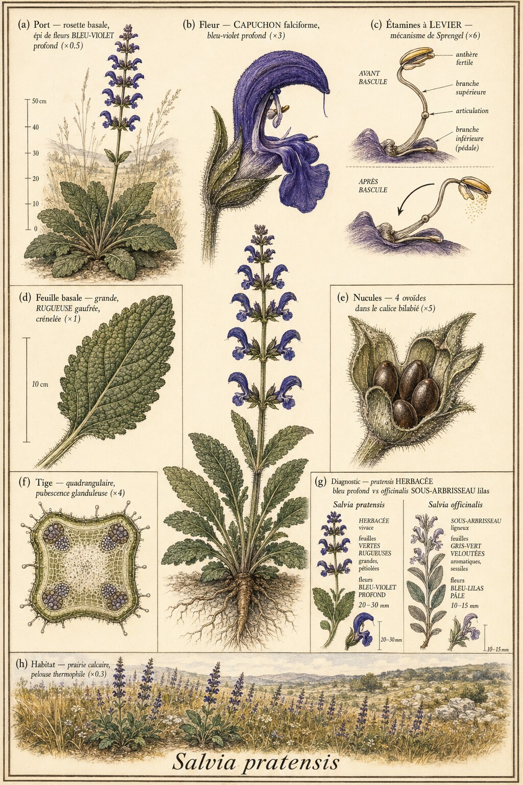 Planche botanique SAUGE DES PRÉS