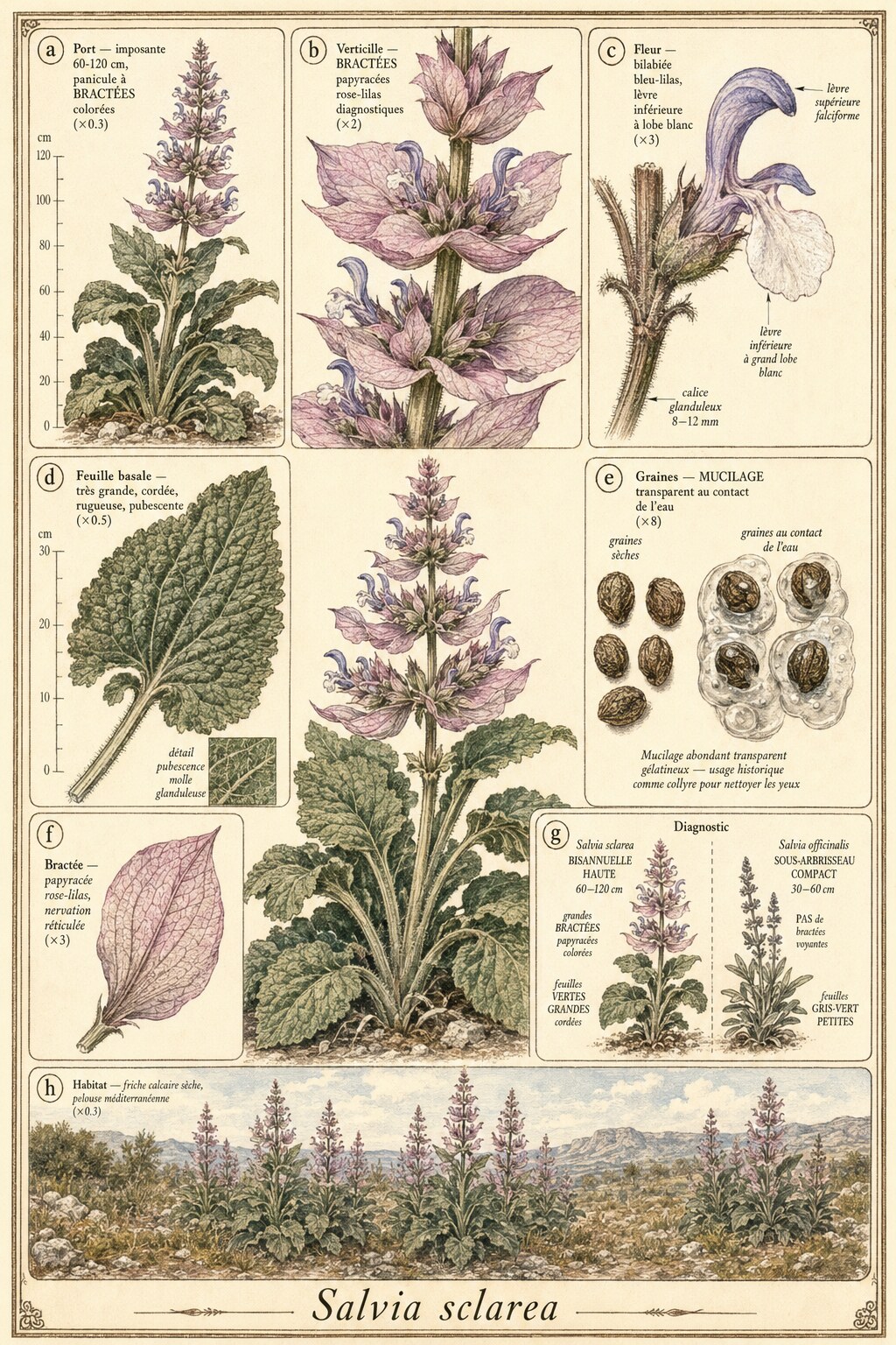 Planche botanique SAUGE SCLARÉE