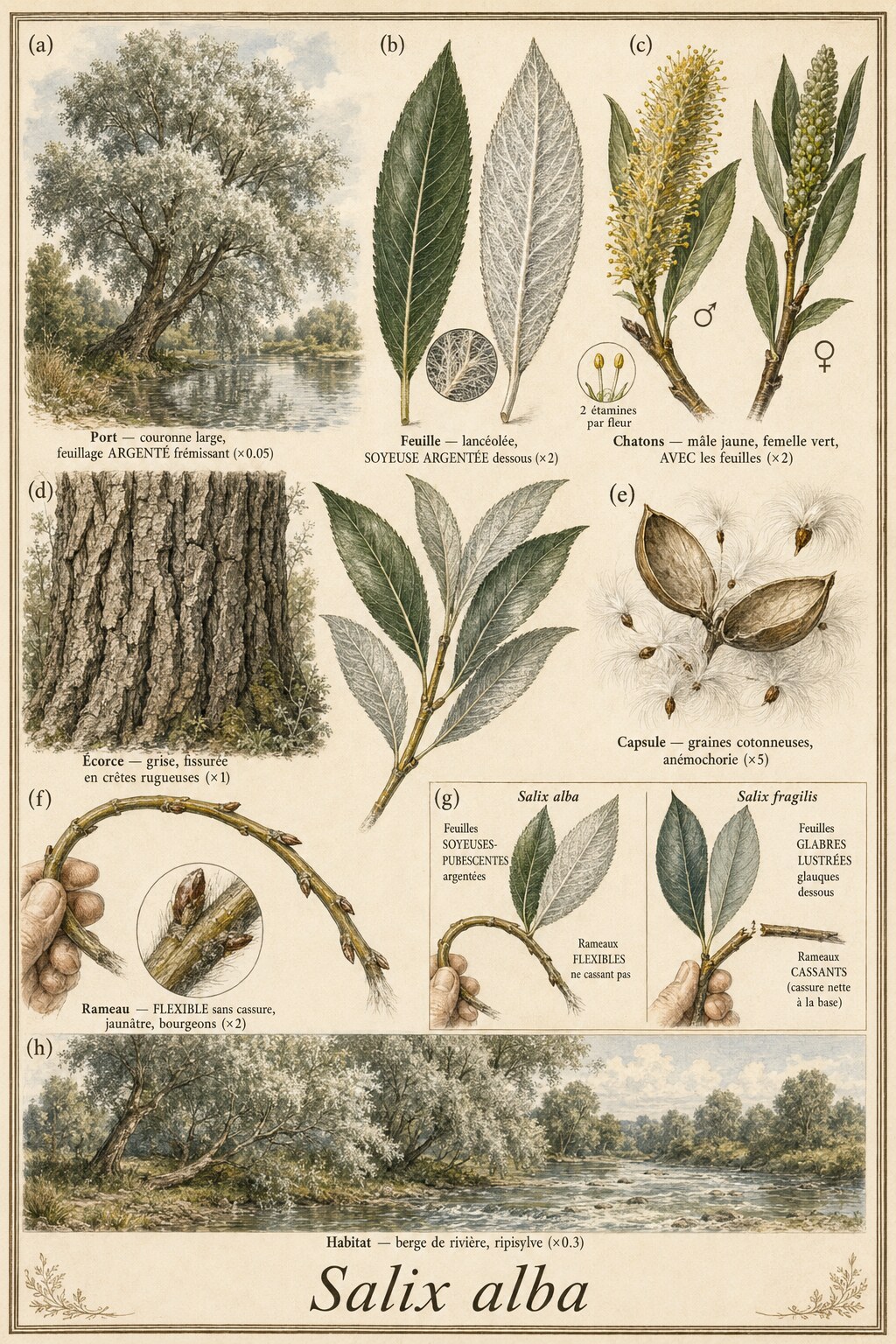 Planche botanique SAULE BLANC