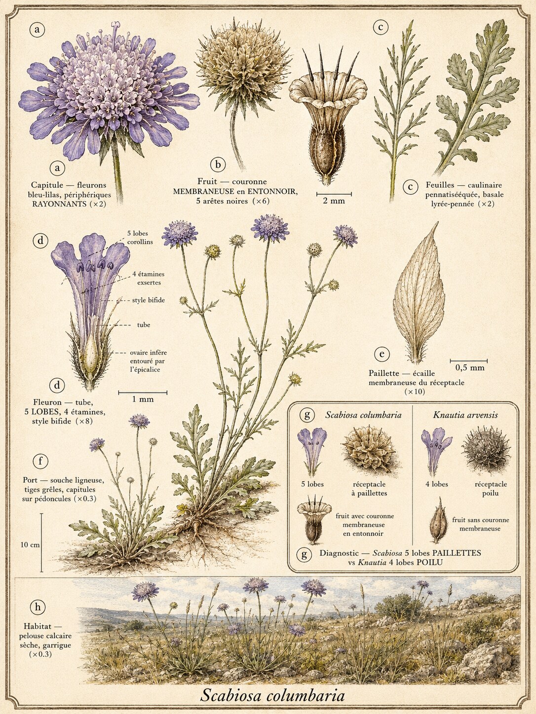 Planche botanique SCABIEUSE COLOMBAIRE