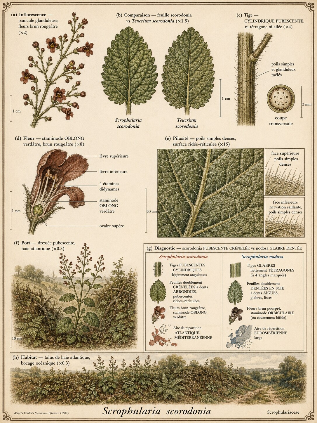 Planche botanique SCROFULAIRE À FEUILLES DE GERMANDRÉE