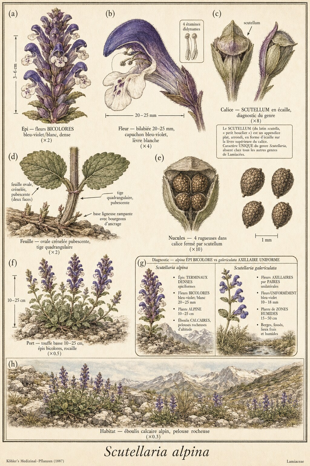 Planche botanique SCUTELLAIRE DES ALPES