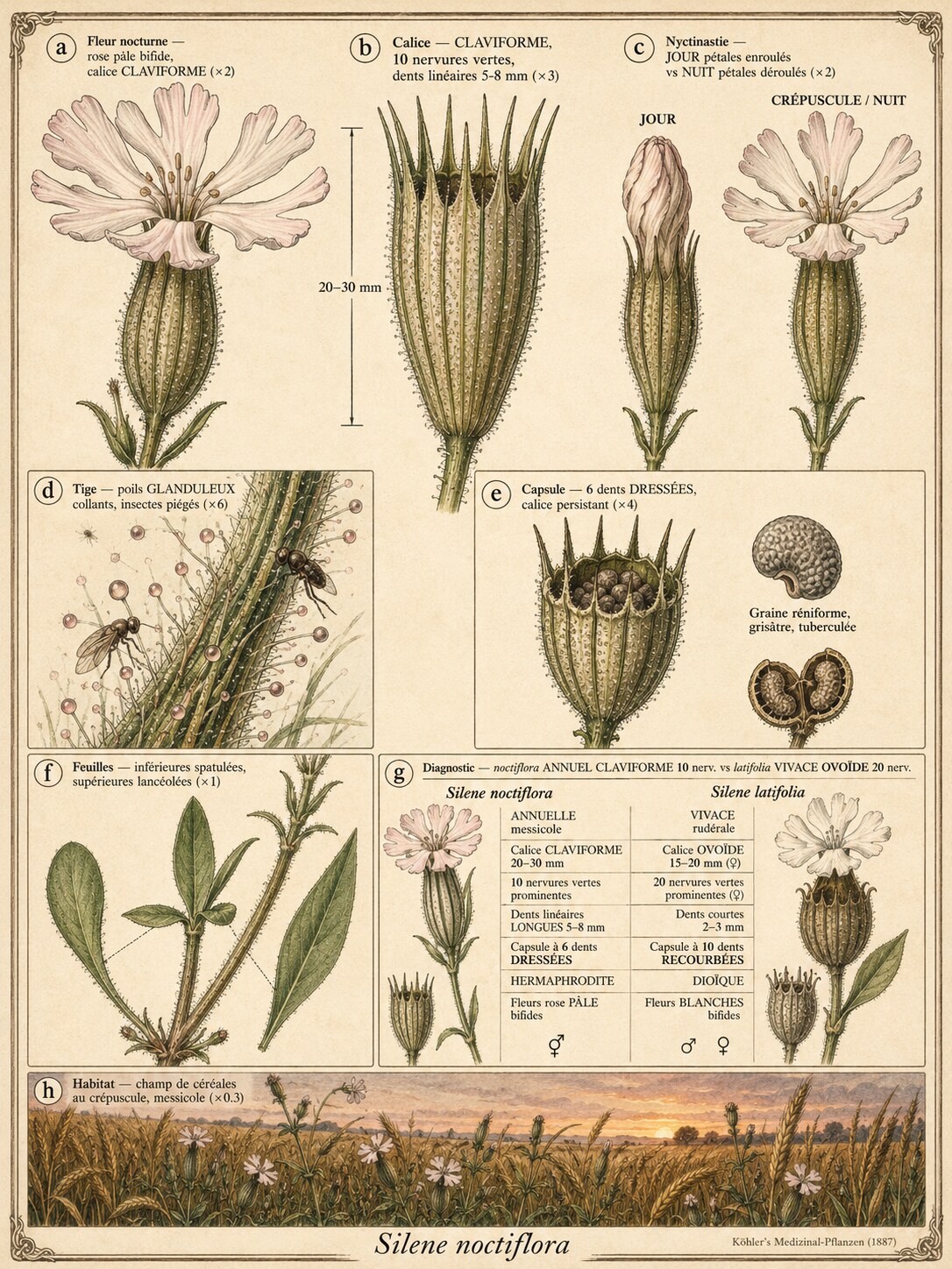 Planche botanique SILÈNE NOCTURNE