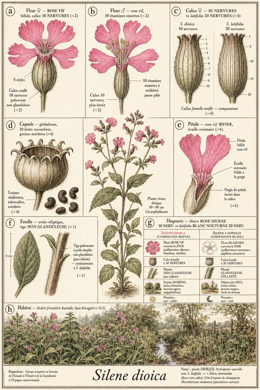 Planche botanique SILÈNE DIOÏQUE