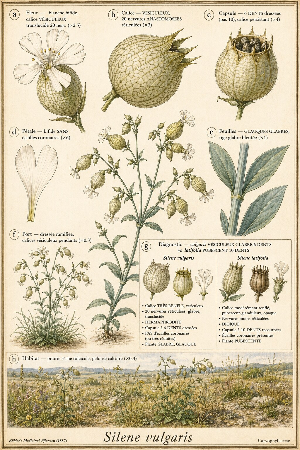 Planche botanique SILÈNE ENFLÉ