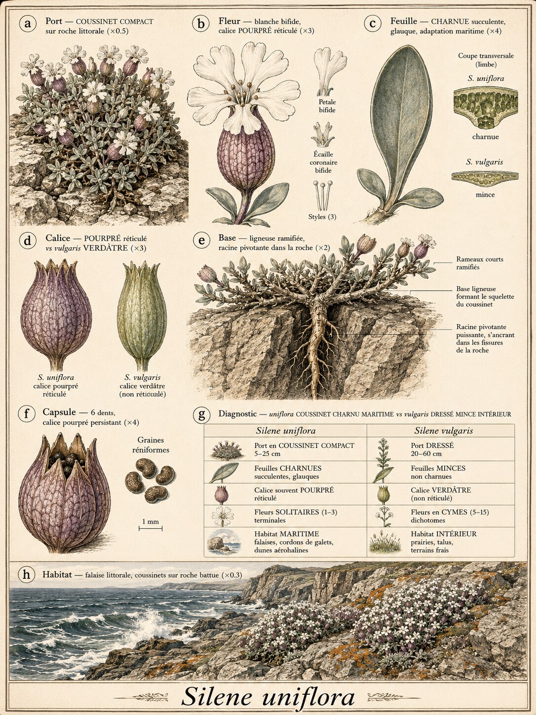 Planche botanique SILÈNE MARITIME