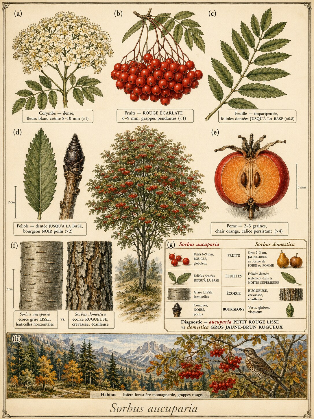 Planche botanique SORBIER DES OISELEURS