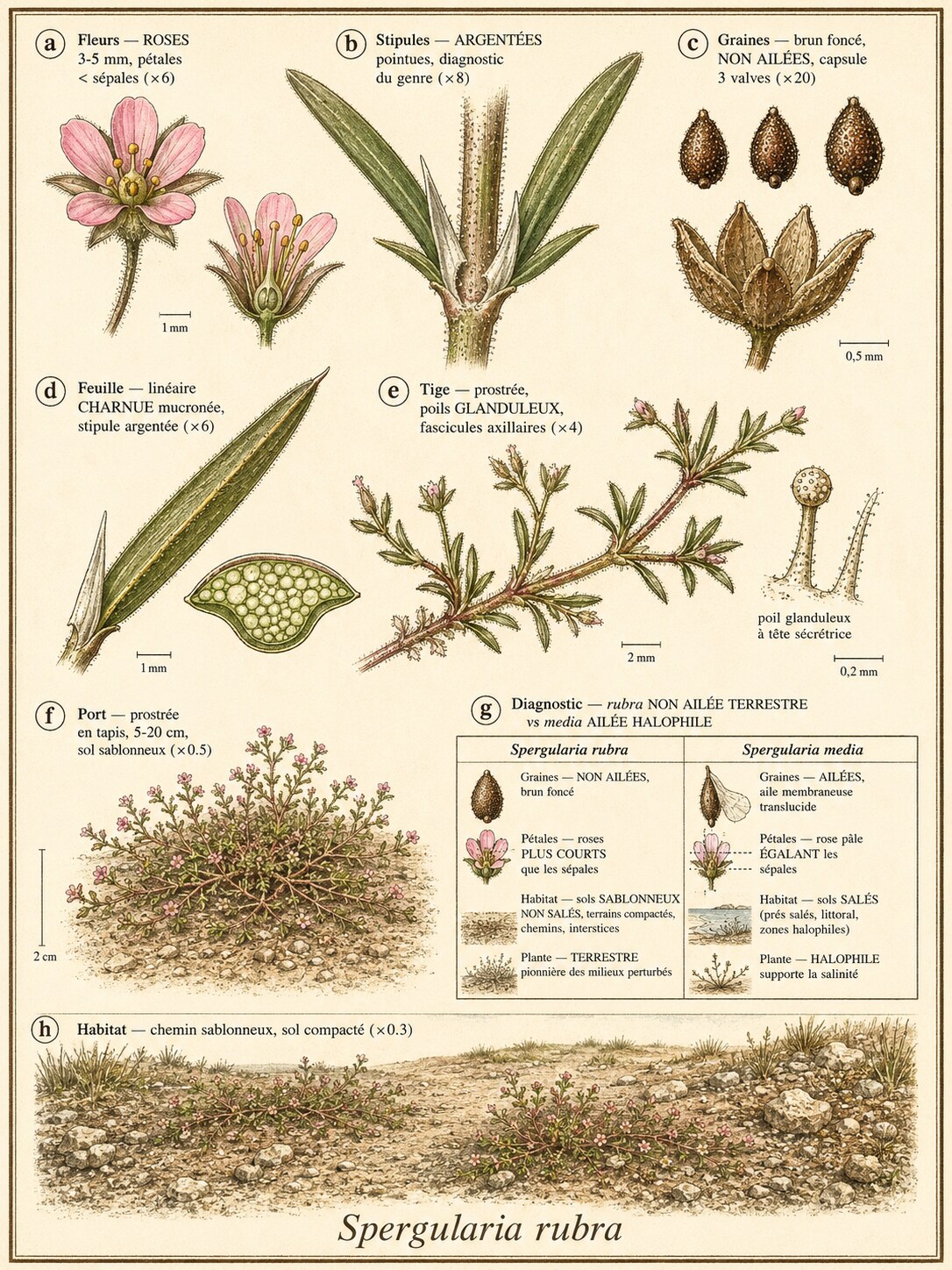 Planche botanique SPERGULAIRE ROUGE