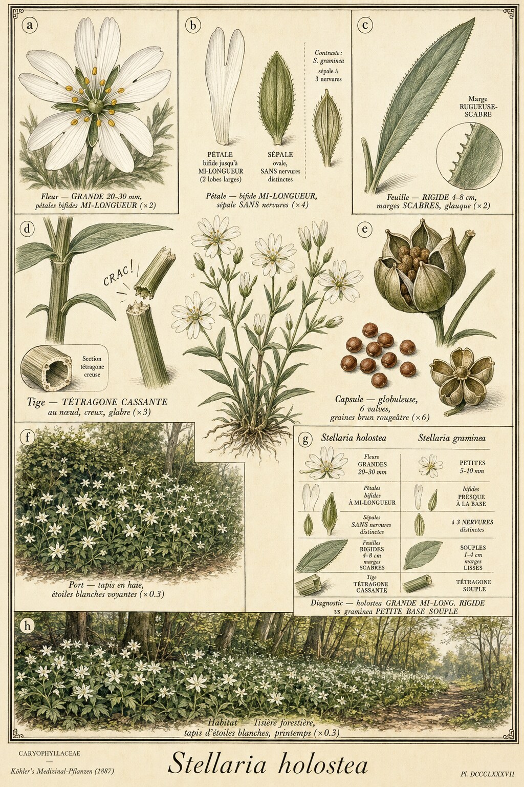 Planche botanique STELLAIRE HOLOSTÉE