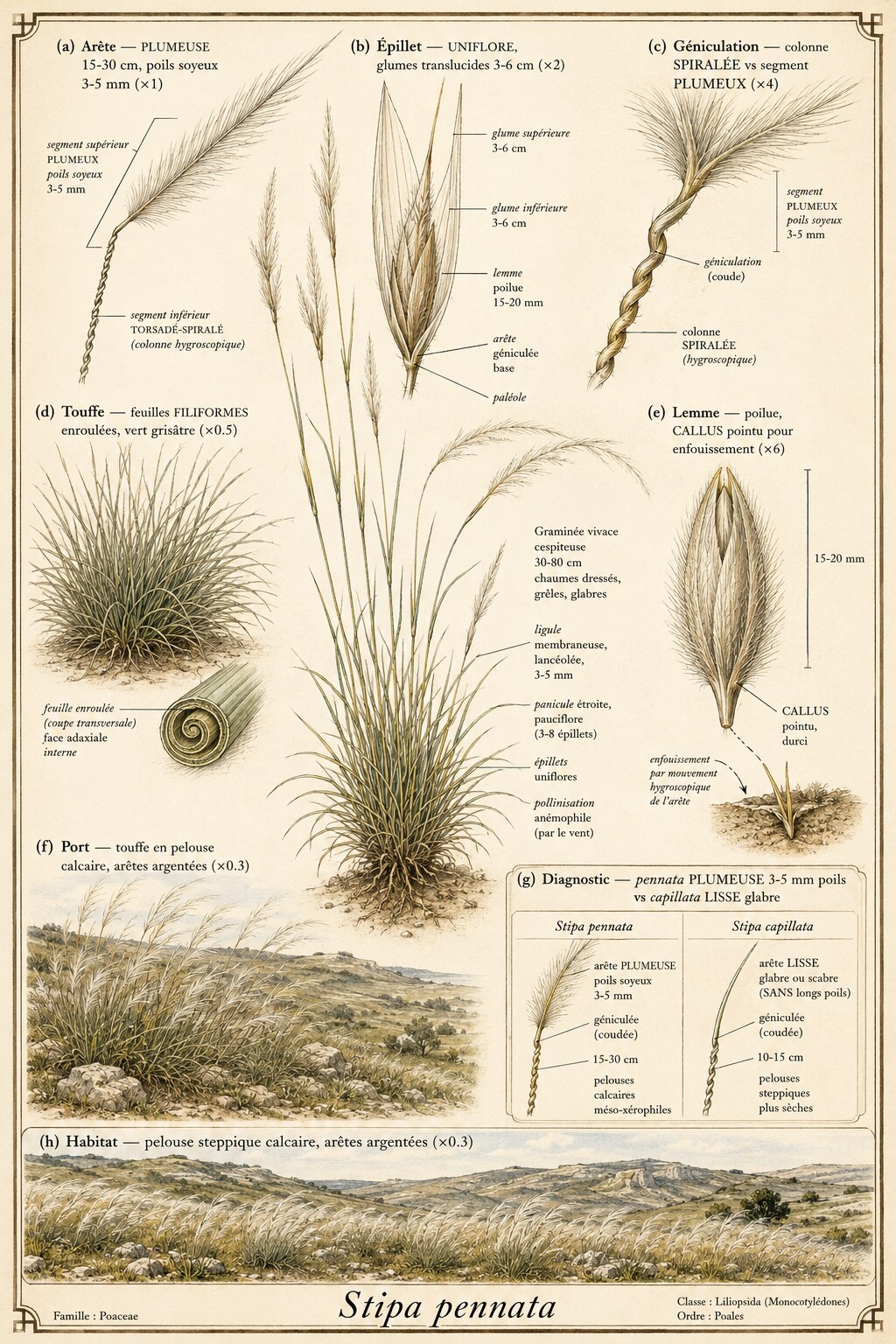 Planche botanique STIPE PENNÉE
