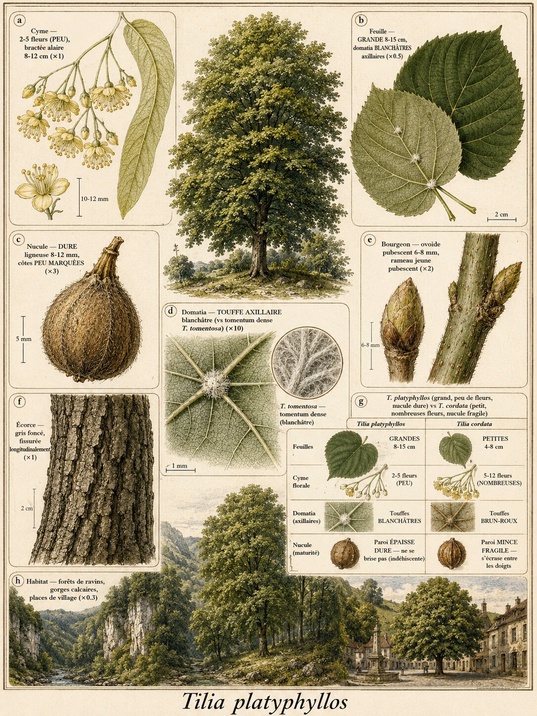 Planche botanique TILLEUL À GRANDES FEUILLES