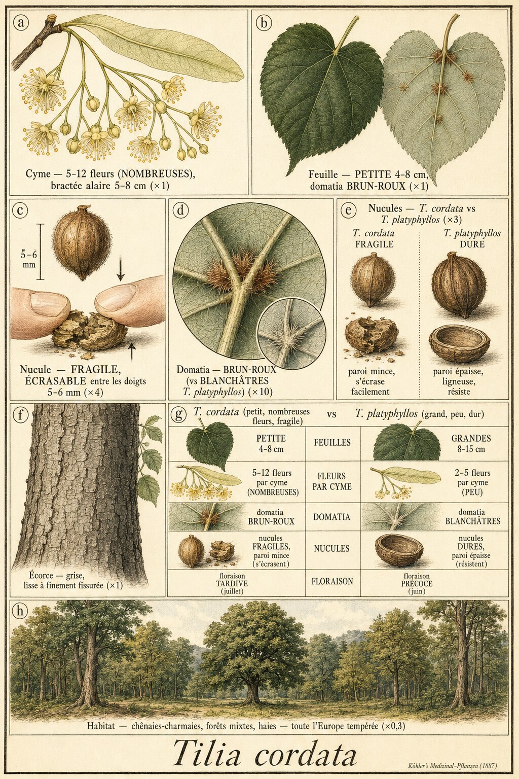 Planche botanique TILLEUL À PETITES FEUILLES
