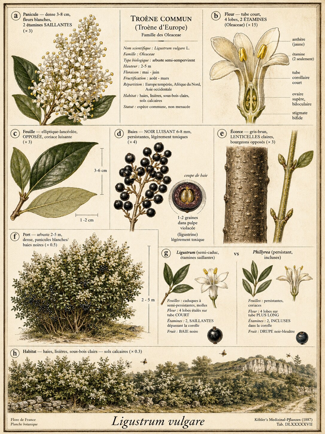 Planche botanique TROÈNE COMMUN