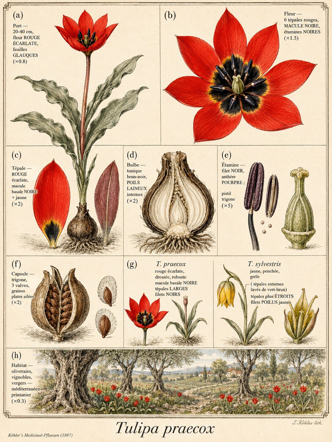 Planche botanique TULIPE PRÉCOCE