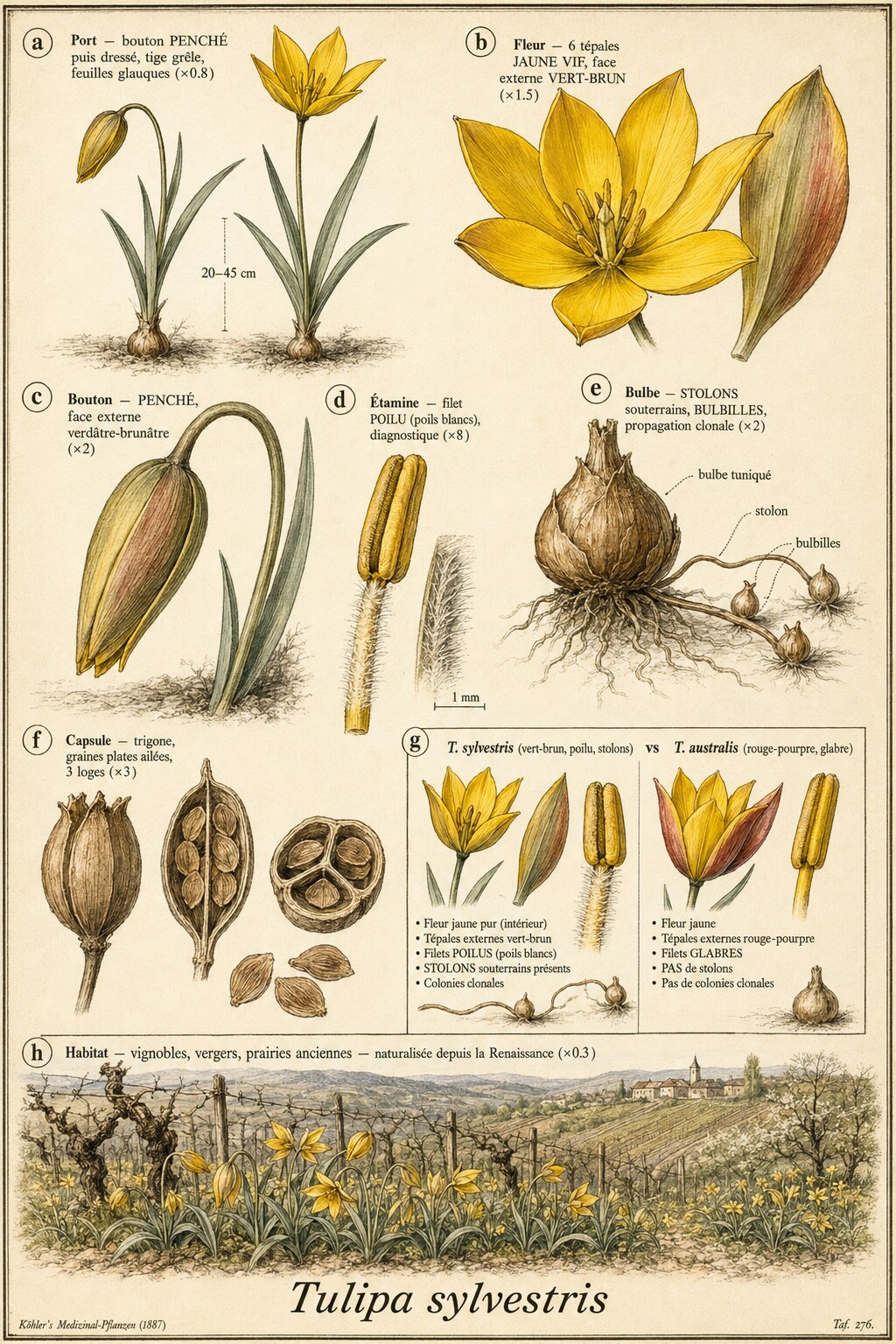 Planche botanique TULIPE SAUVAGE