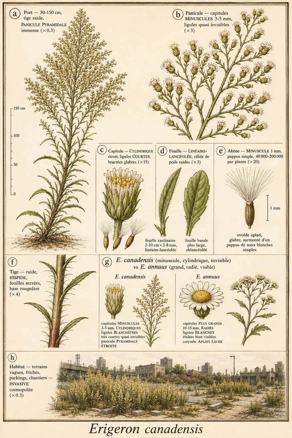 Planche botanique Vergerette du Canada