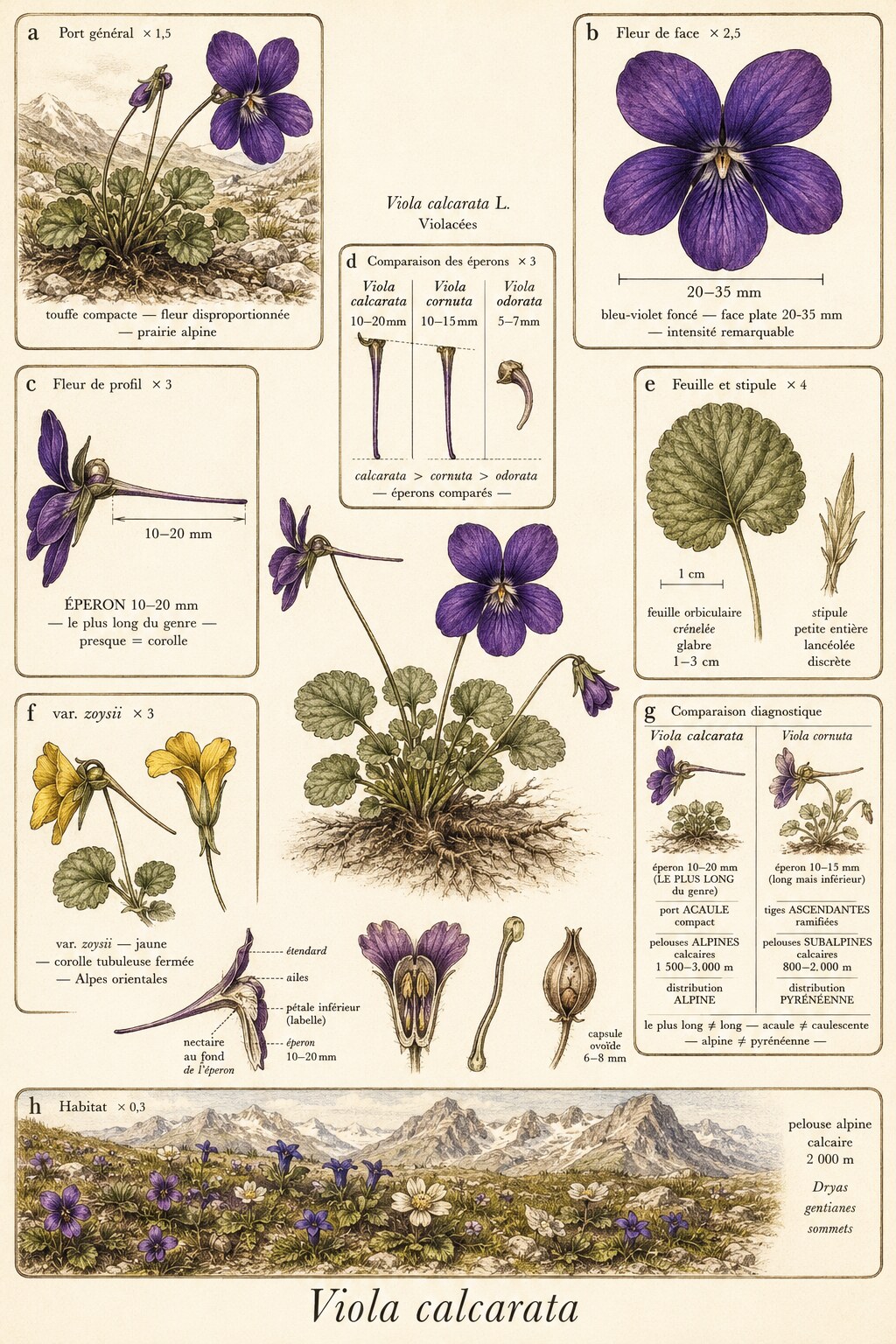 Planche botanique VIOLETTE ÉPERONNÉE