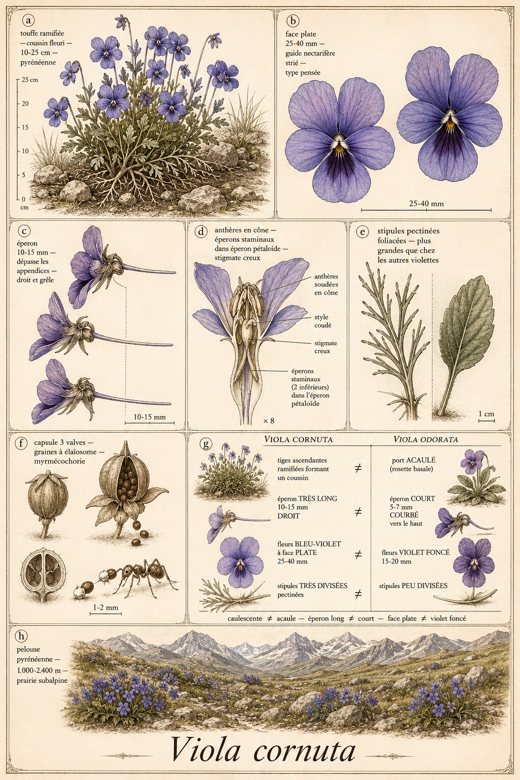 Planche botanique VIOLETTE CORNUE