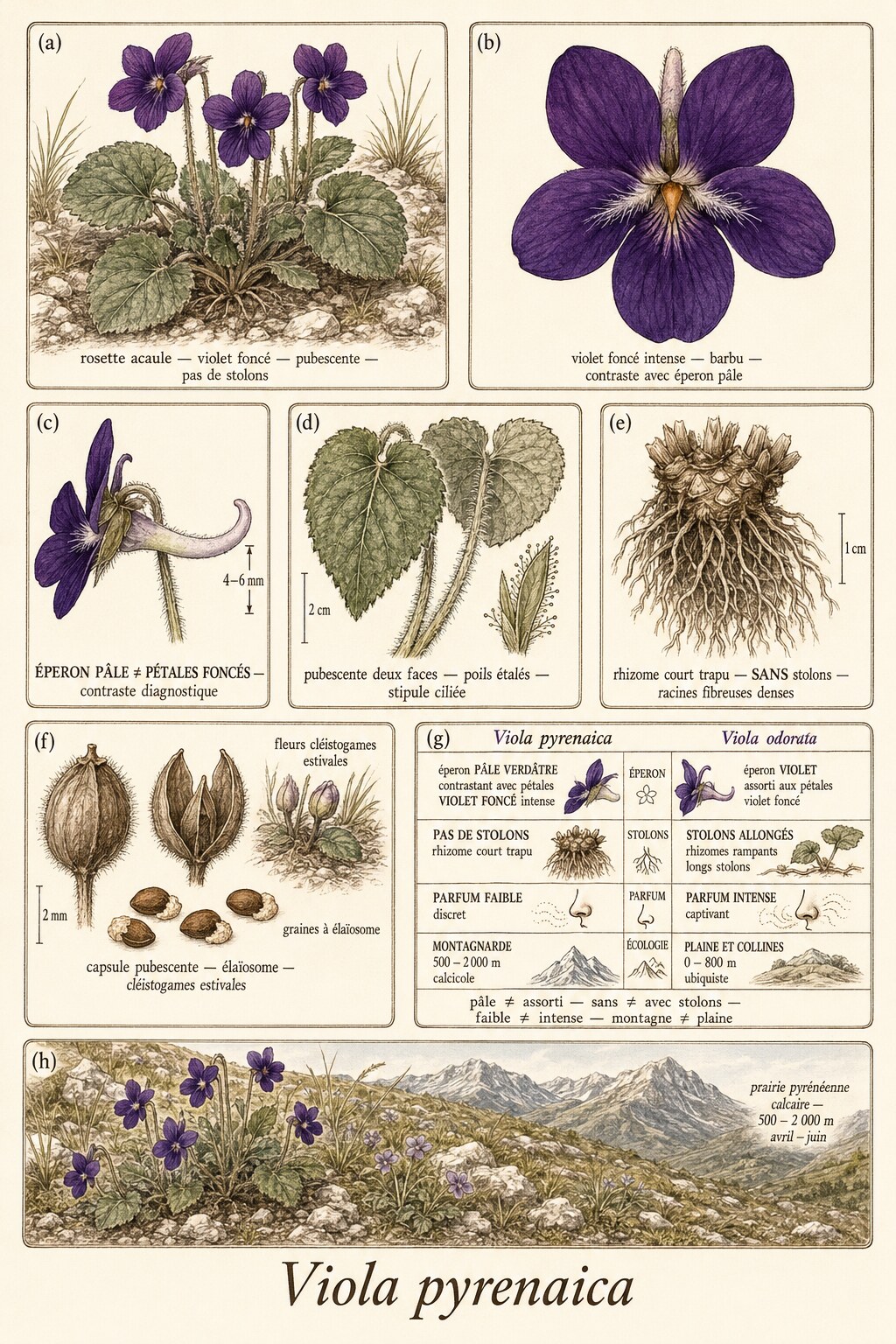 Planche botanique VIOLETTE DES PYRÉNÉES