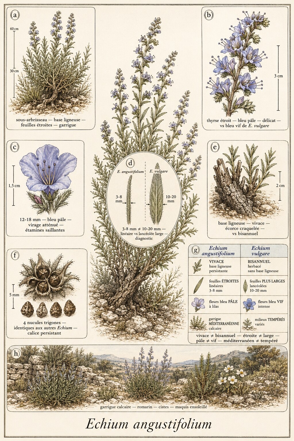 Planche botanique VIPÉRINE À FEUILLES ÉTROITES