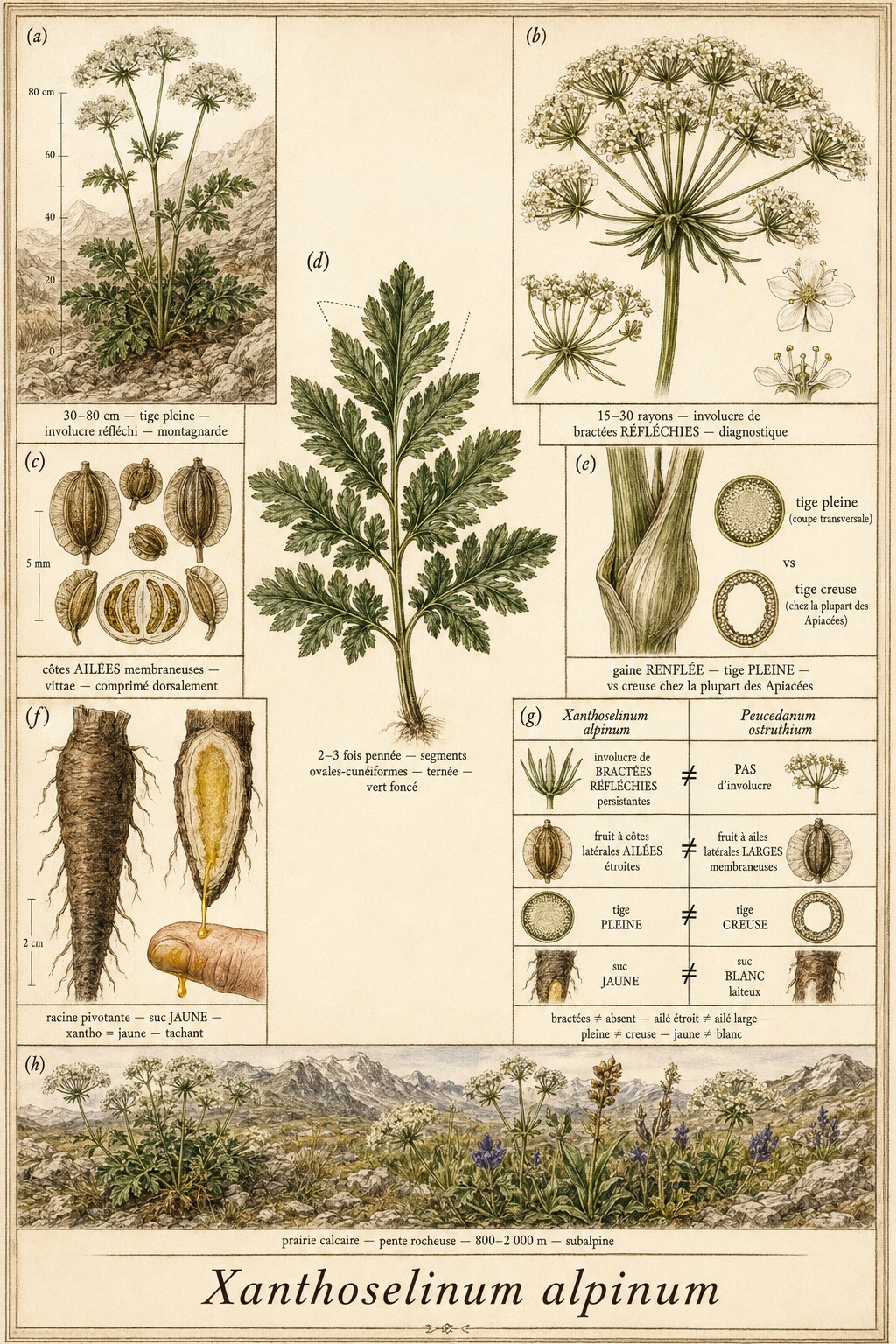Planche botanique XANTHOSÉLIN DES ALPES