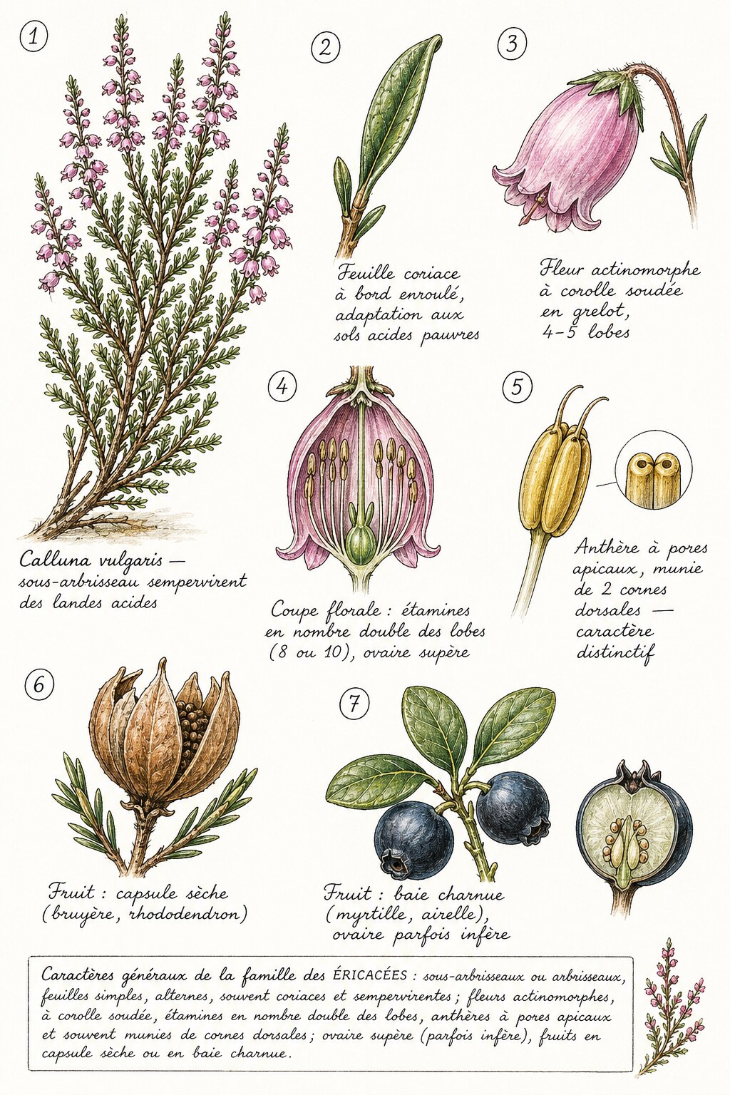 Planche des caractères distinctifs de la famille des Éricacées
