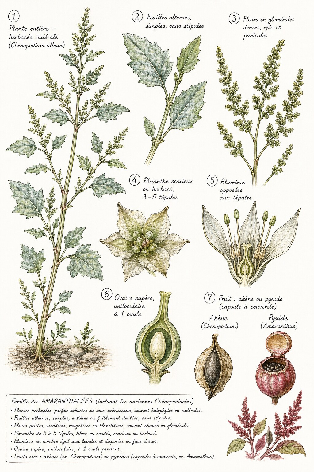 Planche des caractères distinctifs de la famille des Amaranthacées