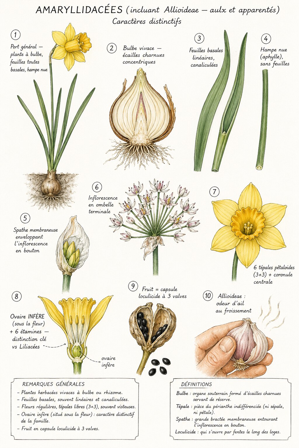 Planche des caractères distinctifs de la famille des Amaryllidacées