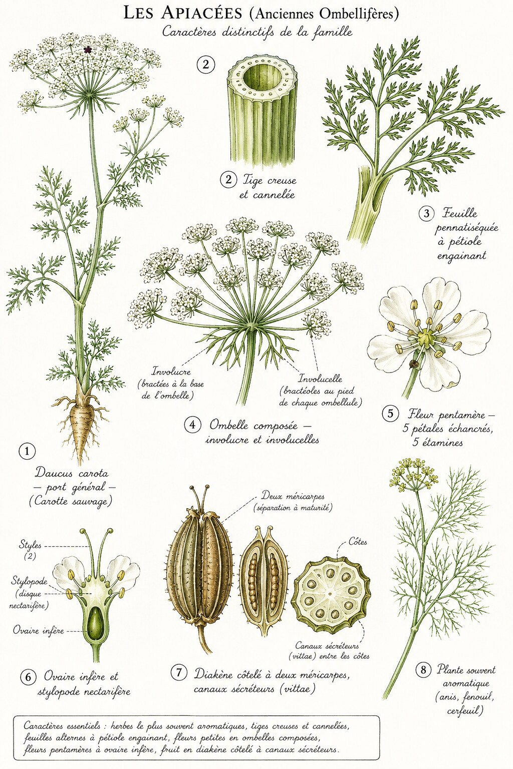 Planche des caractères distinctifs de la famille des Apiacées