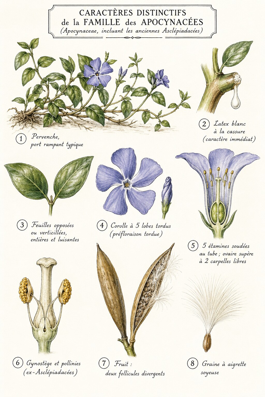 Planche des caractères distinctifs de la famille des Apocynacées