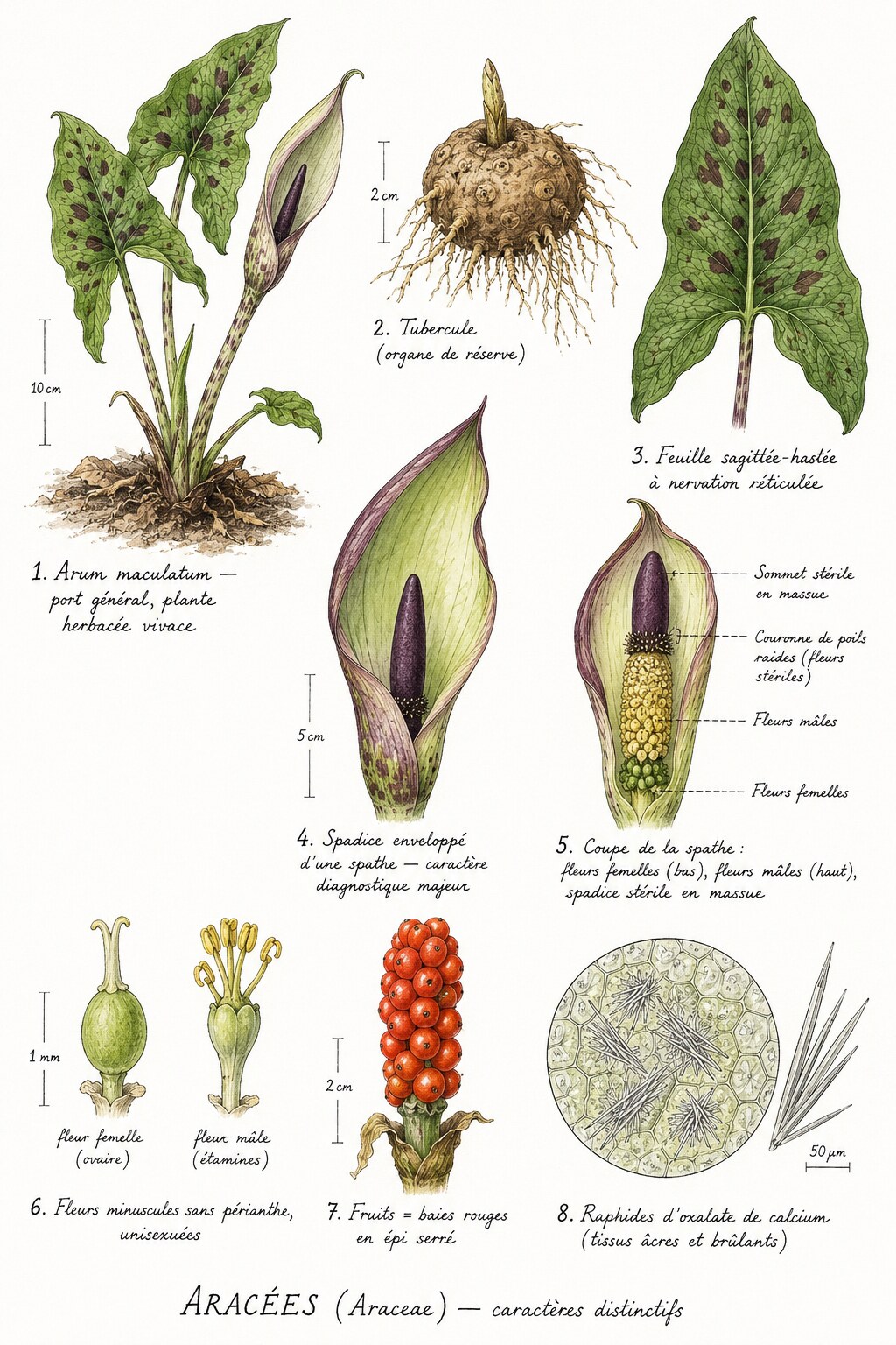 Planche des caractères distinctifs de la famille des Aracées