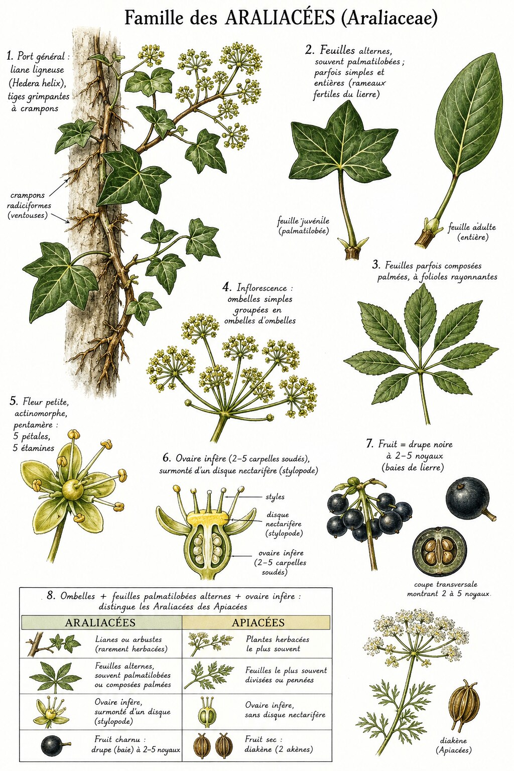 Planche des caractères distinctifs de la famille des Araliacées
