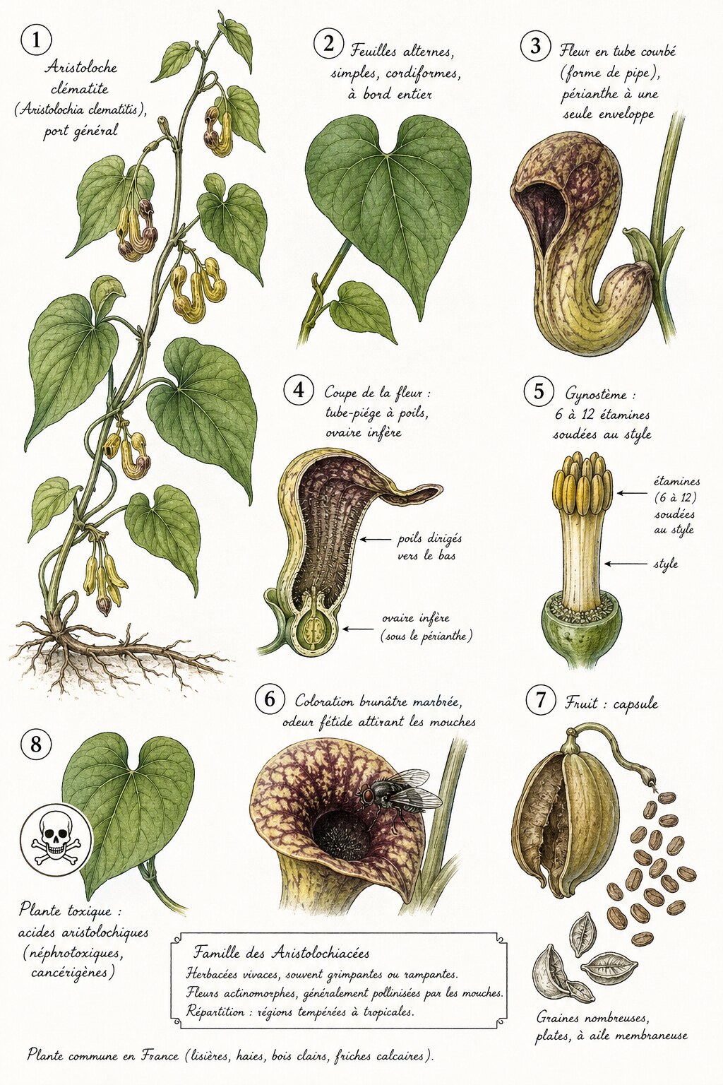 Planche des caractères distinctifs de la famille des Aristolochiacées