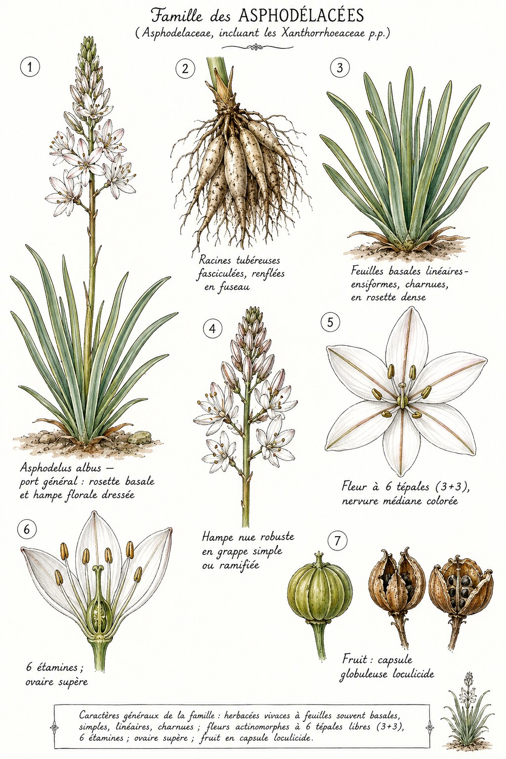 Planche des caractères distinctifs de la famille des Asphodélacées