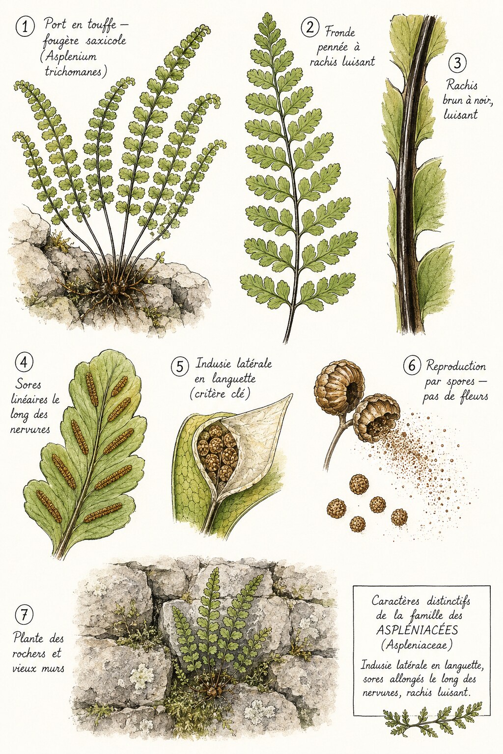 Planche des caractères distinctifs de la famille des Aspléniacées