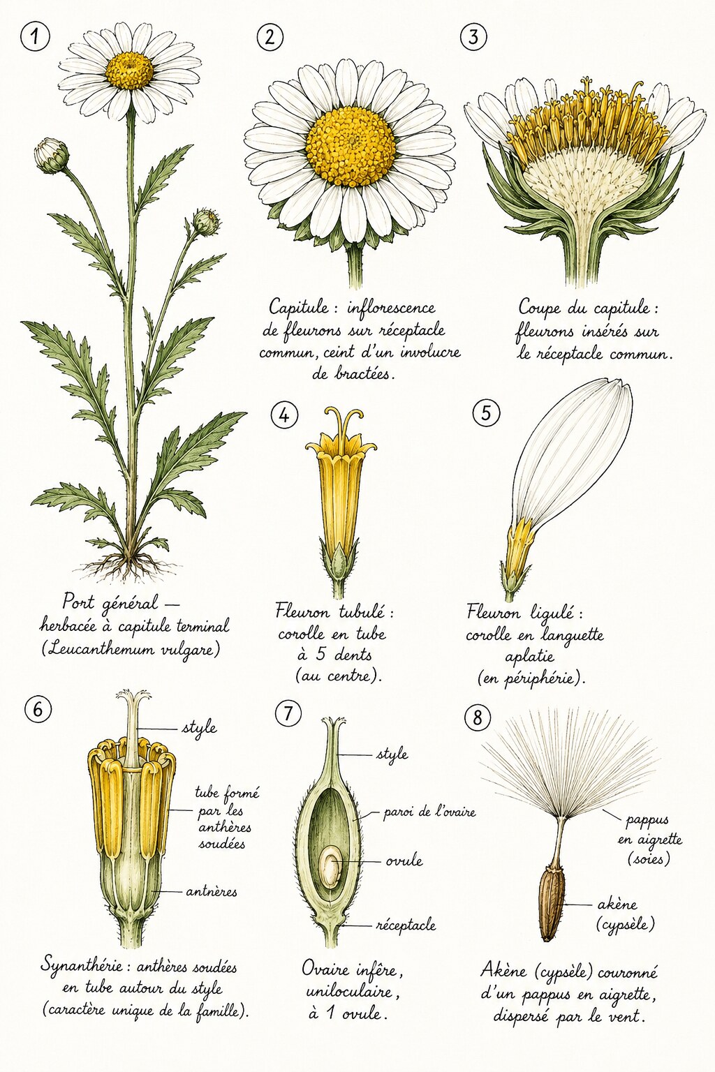 Planche des caractères distinctifs de la famille des Astéracées