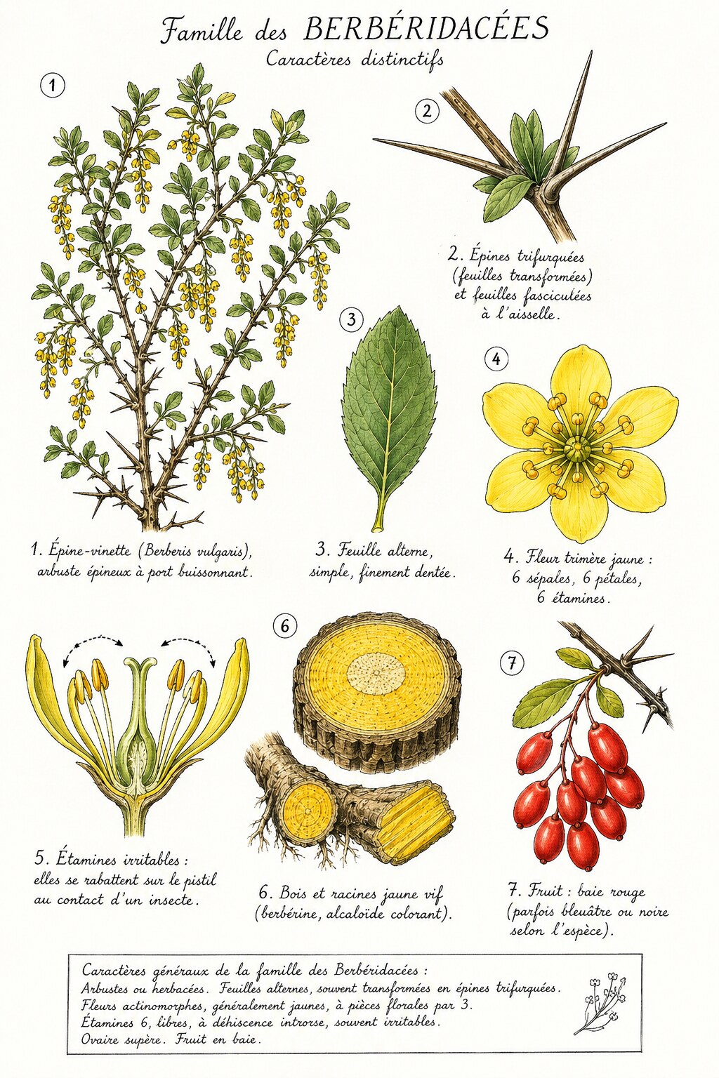 Planche des caractères distinctifs de la famille des Berbéridacées