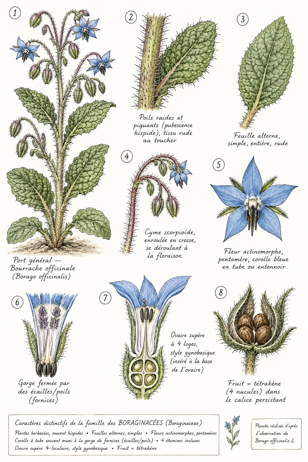 Planche des caractères distinctifs de la famille des Boraginacées
