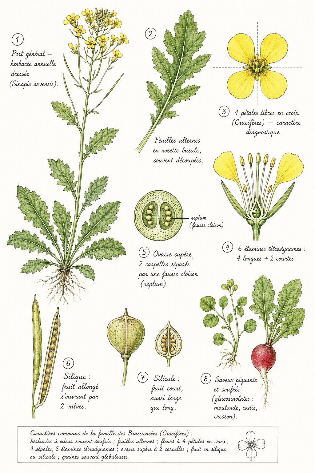 Planche des caractères distinctifs de la famille des Brassicacées