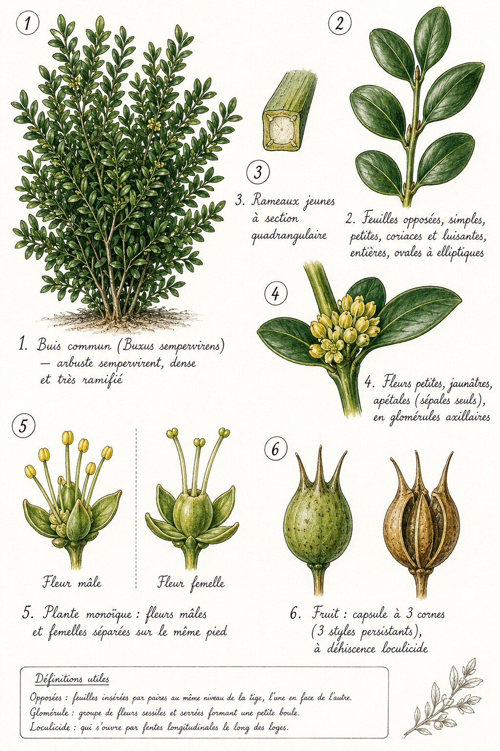 Planche des caractères distinctifs de la famille des Buxacées