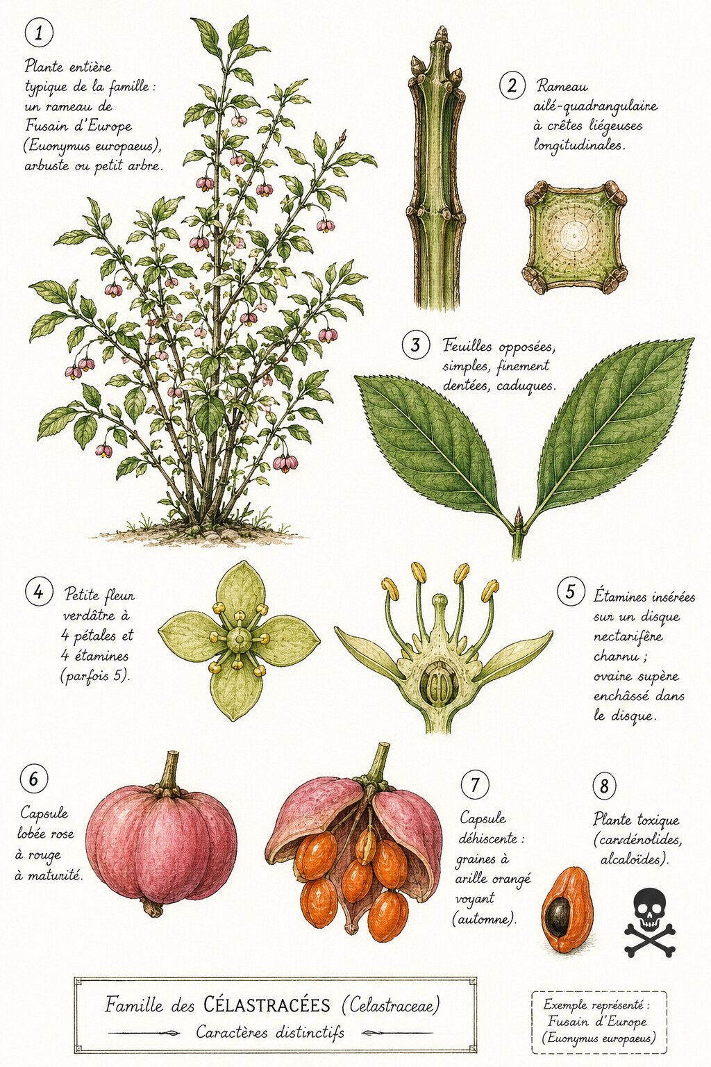Planche des caractères distinctifs de la famille des Célastracées