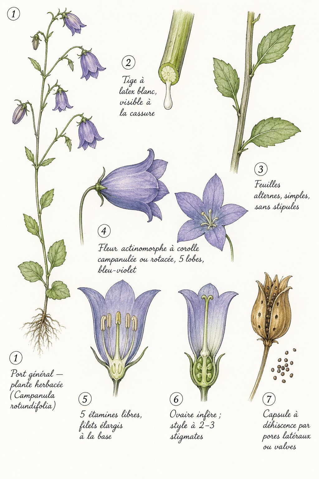 Planche des caractères distinctifs de la famille des Campanulacées