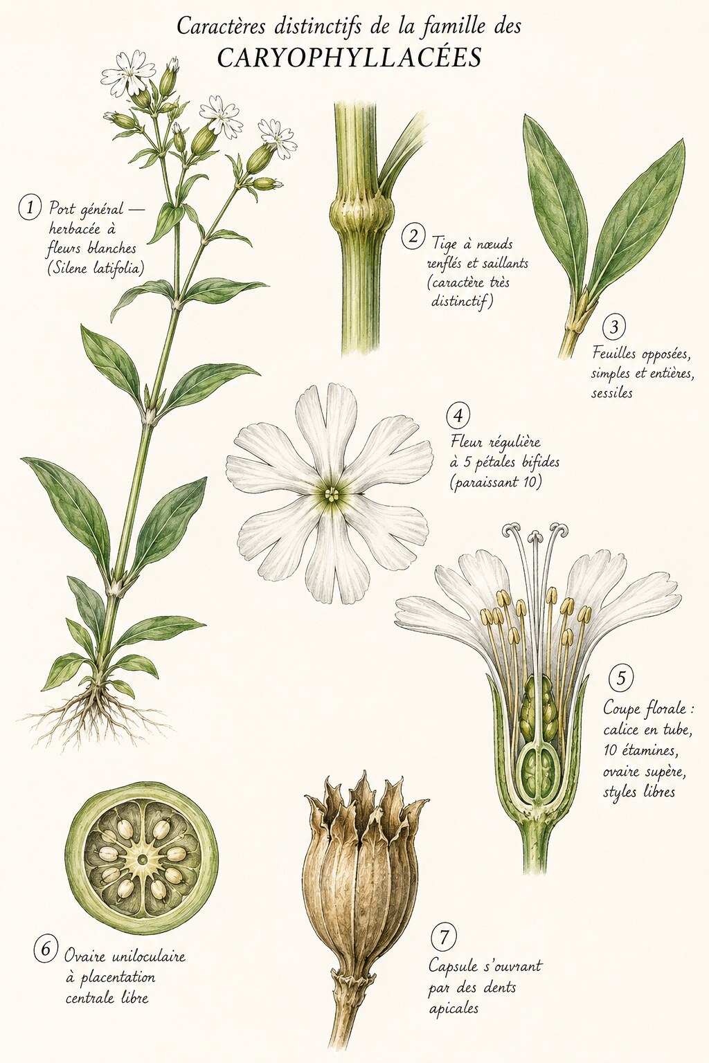 Planche des caractères distinctifs de la famille des Caryophyllacées
