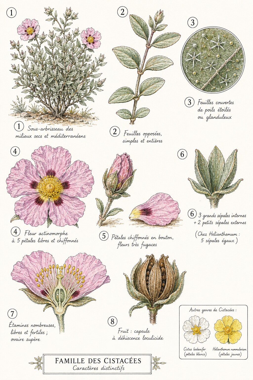 Planche des caractères distinctifs de la famille des Cistacées