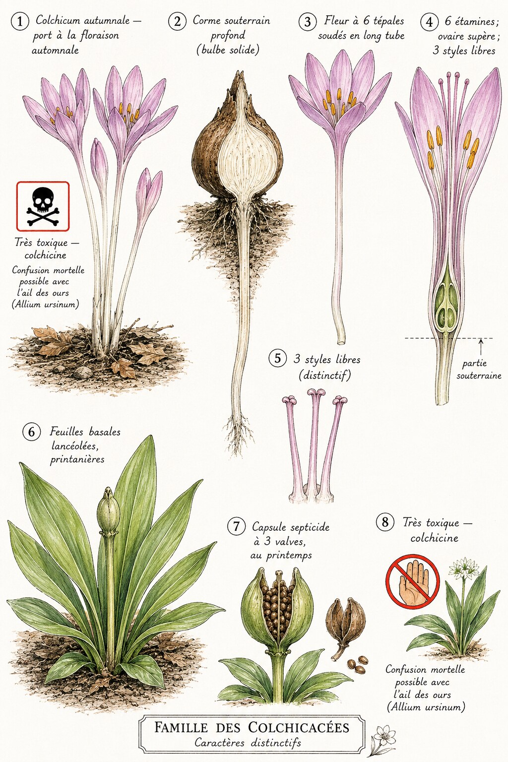 Planche des caractères distinctifs de la famille des Colchicacées