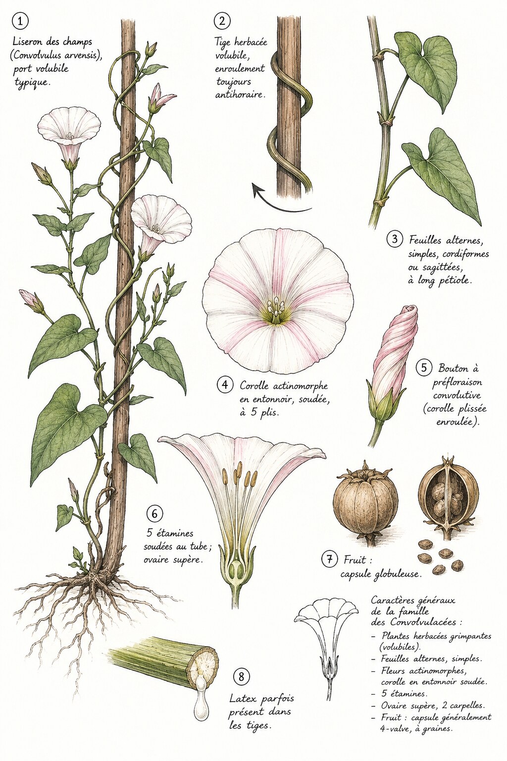 Planche des caractères distinctifs de la famille des Convolvulacées