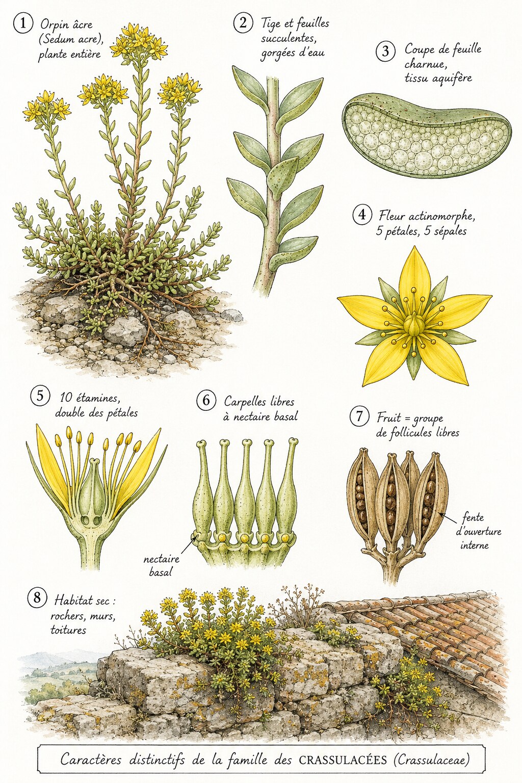 Planche des caractères distinctifs de la famille des Crassulacées